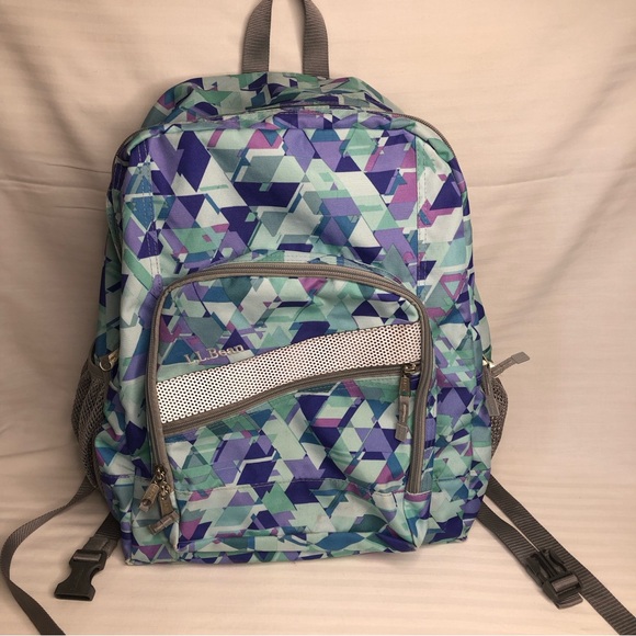 L.L. Bean Accessories Ll Bean Deluxe Backpack Blue Mint White Pattern Lots Of Compartments